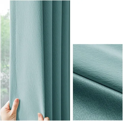 Vista 2 de Daesar Window Curtain Blackout 45 Inch Length, Polyester Eyelet Thermal Insulated Curtains Thickened Solid Jacquard Texture Green Short Blackout