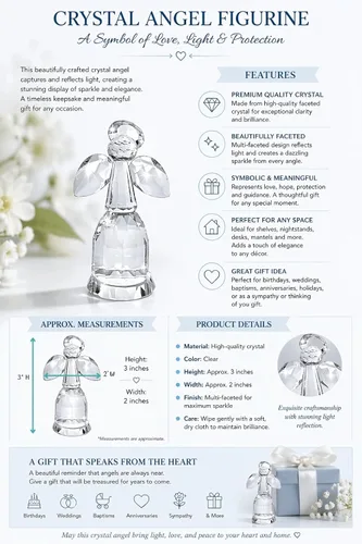 Vista 5 de BANBERRY DESIGNS Figura de ángel de la guarda, elegante estatua de ángel con alas transparentes, regalo decorativo de ángel para el hogar