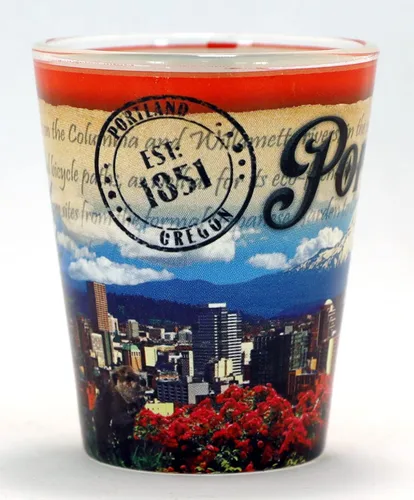 Vista 3 de Portland Oregon - Vaso de chupito con diseño de sello