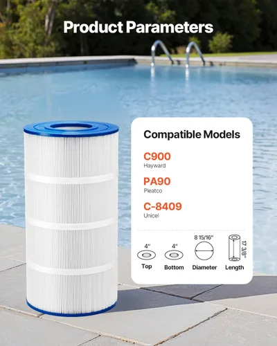 Vista 2 de VEVOR Cartucho de filtro de piscina C900 de repuesto para Hayward C900, reemplaza Pleatco PA90, Hayward CX900RE, Unicel C-8409, 90 pies cuadrados, L