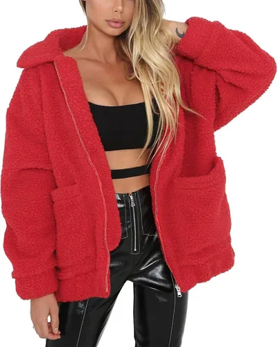 Vista 9 de PRETTYGARDEN - Chaqueta de forro polar Sherpa de gran tamaño para mujer Negro