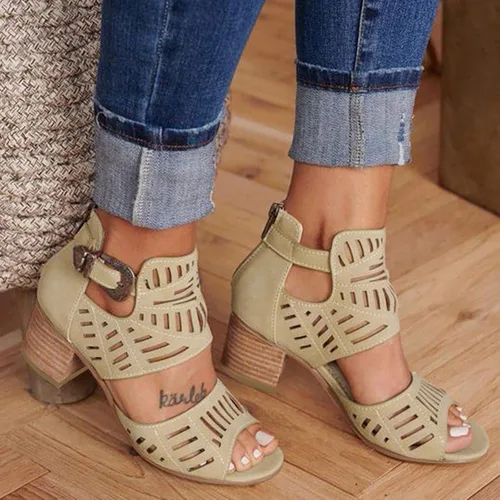 Vista 3 de NOLDARES Sandalias casuales de moda para mujer, con puntera abierta, tacón apilado, correa con hebilla, sandalias de playa