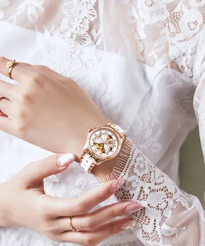 Vista 9 de OLEVS Watch Women,Automatic Watches for Women with Two Tone Stainless Steel Ceramic Bracelet, Elegent Rose Gold Women's Watches,Diamond Dress