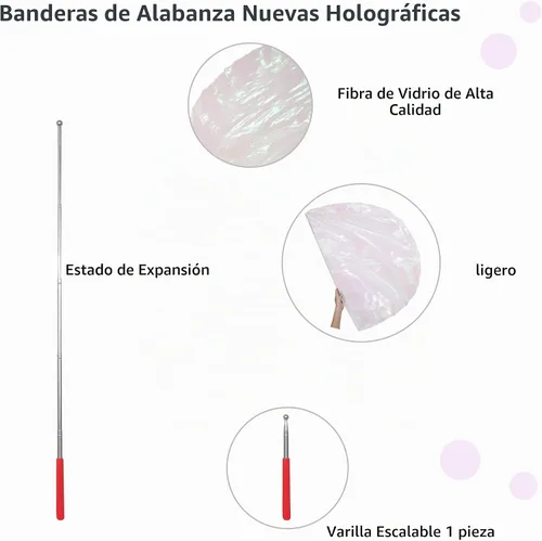 Vista 4 de Bandera de adoración con varilla escalable, bandera de poliéster semicírculo suave de 50 pulgadas para práctica de danza, banderas de baile