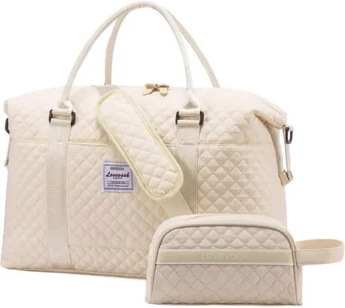 Vista 9 de LOVEVOOK Bolsa de fin de semana para mujer, bonita bolsa de viaje para gimnasio, bolsa de viaje con bolsa de artículos de tocador, bolsa