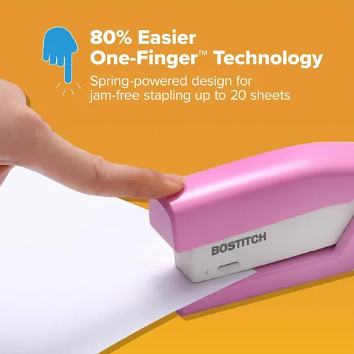 Vista 8 de Bostitch Office InCourage - Engrapadora compacta con resorte, 3 en 1, plástico, media tira, capacidad para 20 hojas, BCA rosa (1588)