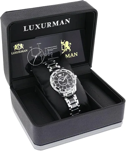 Vista 4 de LUXURMAN Galaxy Midsize Reloj de diamantes Negro Cerámica 1,25ct