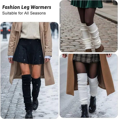 Vista 4 de Grevosea 2 pares de calentadores de piernas para mujer, trajes de los años 80 y 90, Y2K, calcetines largos de punto acanalado, para fiestas