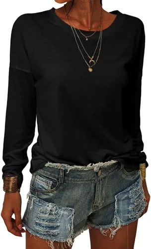 Vista 2 de Viandso Womens Casual Crew Neck Long Sleeve Shirts Basic Loose T Shirt Tops