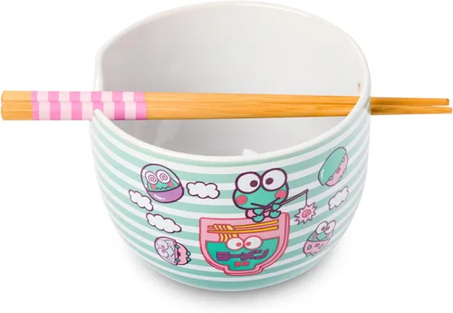 Vista 35 de Silver Buffalo Hello Kitty y sus amigos Chococat - Tazón de cerámica para ramen y arroz con palillos, patrón a cuadros, apto para microondas, 20