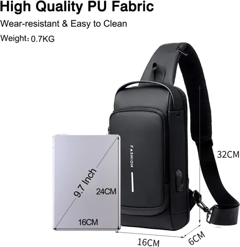 Vista 3 de FANDARE - Bolso de hombro para negocios, bolsa de pecho antirrobo con USB