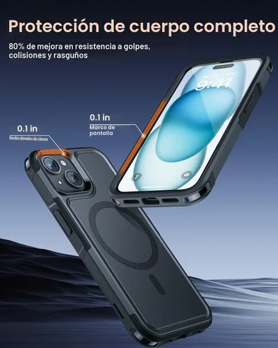 Vista 6 de Lanhiem Funda magnética para iPhone 15 con protector de pantalla de privacidad, 10 pies, grado militar, a prueba de golpes, resistente, funda Funda