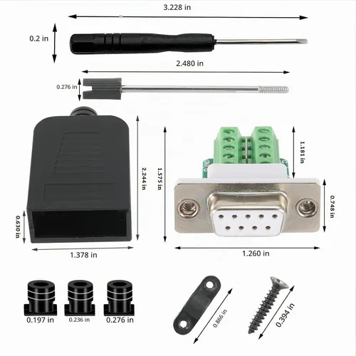 Vista 7 de DB9 Conector sin soldadura (2 machos+2 hembras), DB9 conector de ruptura RS232 D-SUB serie a terminal de puerto de 9 pines con estuche