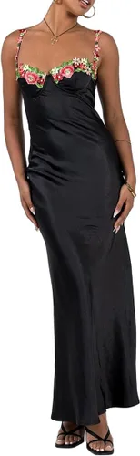 Vista 4 de Vestido largo de satén para mujer, sin tirantes, espalda abierta, vestido formal de noche