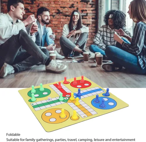 Vista 2 de Flying Chess Board Game Set Premium Rubber Cloth Travel Family Toy with 16 Chess Pieces Storage Bag and Dice for Home Party Office Indoor Outdoor Fun