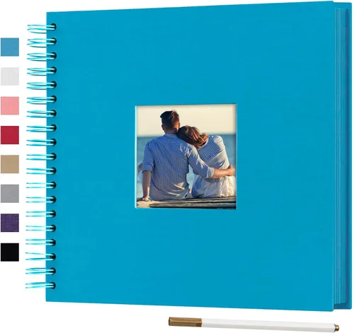 Vista 9 de Álbum de fotos pequeño DIY para manualidades de 8 x 8 pulgadas con foto de portada, 80 páginas, tapa dura, papel para manualidades, álbum de fotos