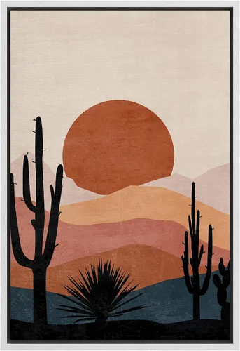 Vista 28 de SIGNFORD Lienzo enmarcado para pared, camino del desierto con cactus, naturaleza silvestre, ilustraciones modernas, arte decorativo, rústico