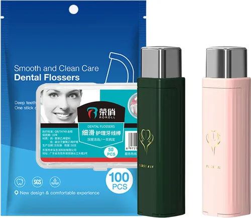 Vista 9 de Paquete de 2 dispensadores de hilo dental portátiles (150 púas de repuesto), estuche compacto de hilo dental de una sola presión para viajes