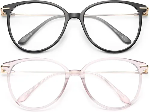 Vista 9 de Gaoye - Gafas de bloqueo de luz azul - Marcos redondos TR90 de moda, brazos de metal, protección UV400 - Estuche suave a juego * 1 marco negro