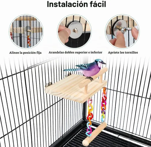 Vista 6 de FrgKbTm Perchas para pájaros, jaula de juguetes, plataforma de madera, para jugar, gimnasios, soportes de ejercicio con rueda de madera acrílica