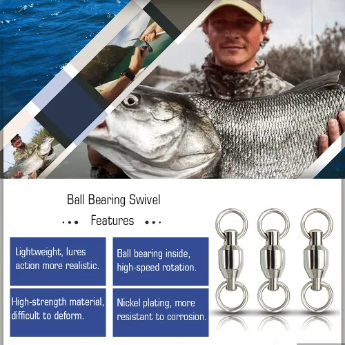Vista 2 de AMYSPORTS Rodamientos de bolas de pesca giratorios de acero inoxidable de alta resistencia, rodamientos giratorios de pesca de barril de pesca