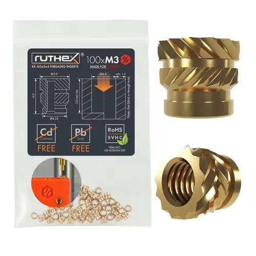 Vista 31 de Ruthex 1/4" Insertos Roscados Cortos - 20 Piezas RX-1/4“-20x6.4 Inserto de Ajuste Térmico de Latón para Partes de Plástico - Pulgadas Tuercas