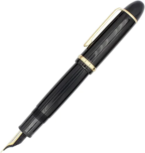 Vista 2 de Gullor Pluma estilográfica de punta fina X159, bolígrafo acrílico de gran tamaño con borde dorado, caja de regalo, color negro