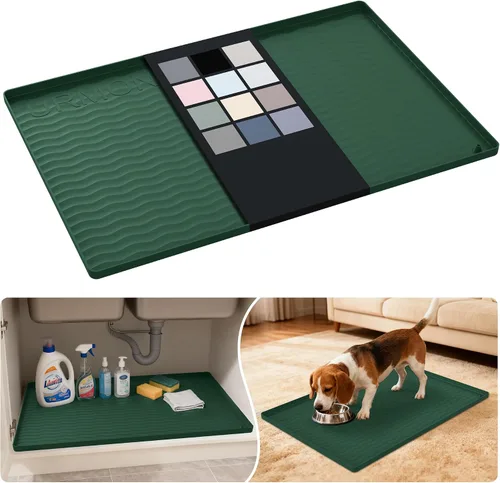 Vista 113 de URMONA - Tapete de silicona impermeable para debajo del fregadero, 16 x 10 Beige