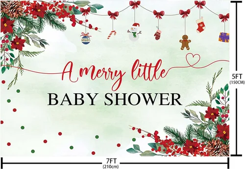 Vista 4 de MEHOFOND Telón de fondo de Navidad de 7 x 5 pies para baby shower con texto en inglés "A Merry Little Baby Shower Decoraciones", pancarta roja