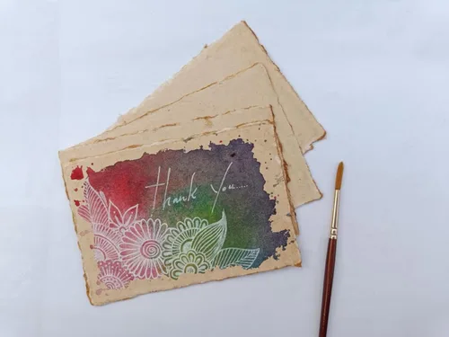 Vista 3 de Wanderings 300 g/m² Papel de acuarela hecho a mano grueso – 4x6 Papel vintage hecho a mano con borde engarzado – Papel antiguo prensado en frío