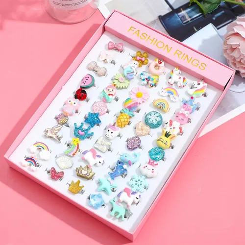 Vista 4 de Sotogo 50 piezas de anillos para niña pequeña, anillos de joyería para niña, anillos de juego de simulación y anillos de vestir, regalo para niñas