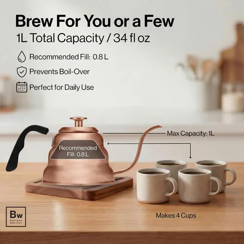 Vista 3 de Barista Warrior - Hervidor de café de cuello de cisne con termómetro – Hervidor de cuello de cisne para café y té, de acero inoxidable para todas