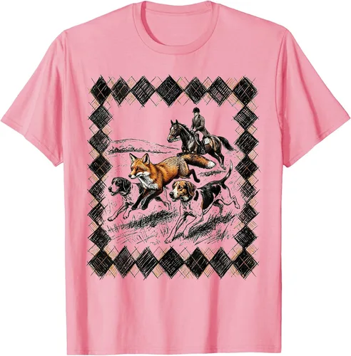 Vista 13 de Preppy Argyle Fox Hunt Illustrated Graphic T-Shirt White