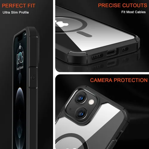 Vista 6 de TENDLIN Funda magnética compatible con iPhone 13 mini [compatible con MagSafe] funda protectora suave transparente con parte trasera dura (negro)