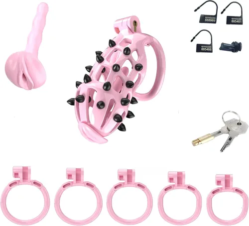 Vista 9 de Jaula de castidad masculina, jaula ligera, dispositivos de castidad de resina, juguete sexual para adultos para hombres, llave de bloqueo, anillos