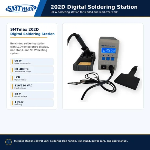 Vista 2 de Estación de soldadura 90W ESD Safe Digital 80-480C QK202D SMTmax