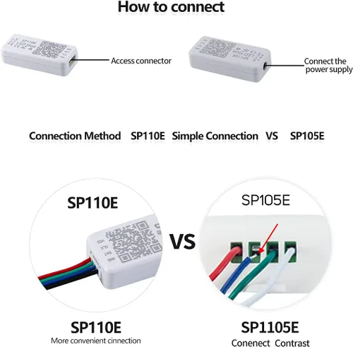 Vista 4 de Paquete de 1 controlador LED Sp110e para luces de tira LED Ws2812b Ws2811 WS2812B WS2811 Controlador Bluetooth LED direccionable App Control remoto
