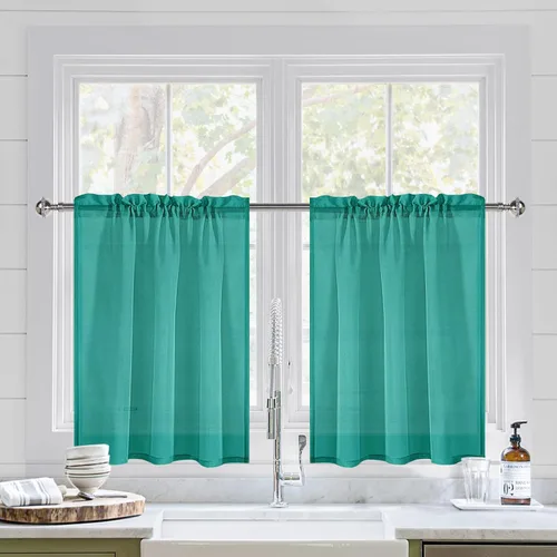 Vista 114 de DWCN Cortinas Transparentes Aqua de Voile Semitransparente con Bolsillo para Barra para Dormitorio y Sala de Estar, 36 x 36 pulgadas de Largo, Juego