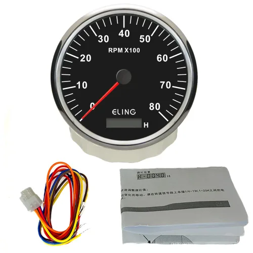 Vista 5 de ELING Tacómetro de motor de 4.331 in 0-8000 RPM Fueraborda Tacho RPM Gauge con medidor de horas para motor de gasolina 12V 24V con retroiluminación