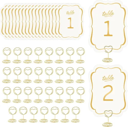 Vista 17 de Tarjetas de números de mesa del 1 al 30 números de mesa de boda azules con soporte, soportes de números de mesa, letreros de mesa de boda a granel