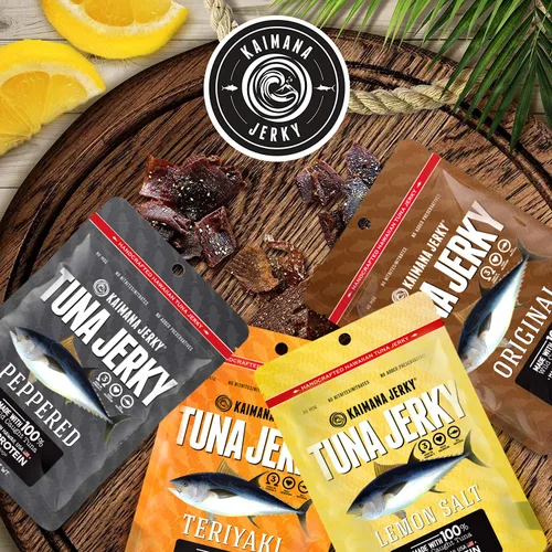 Vista 8 de Kaimana Cecina de atún Ahi silvestre capturada en la naturaleza, sal de limón, rica en omega-3 y alta en proteínas, cecina de pescado totalmente
