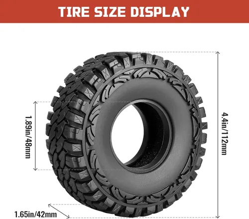 Vista 2 de Neumáticos de 1.9 pulgadas de altura de 4.4 pulgadas/4.409 in, goma suave, gran agarre en rocas, suciedad de barro para Traxxas TRX4 Axial SCX10 II
