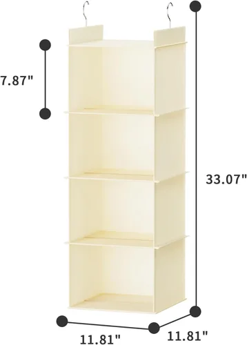 Vista 3 de YOUDENOVA Organizador colgante de armario, 4 estantes colgantes para armario, color beige