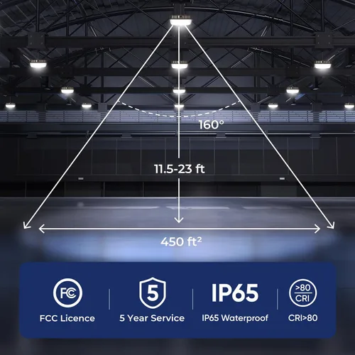 Vista 4 de CINOTON 80W luces de dosel LED 11200LM, luces LED comerciales para tienda 120Vac, luz LED de alta bahía al aire libre IP65 impermeable para techo
