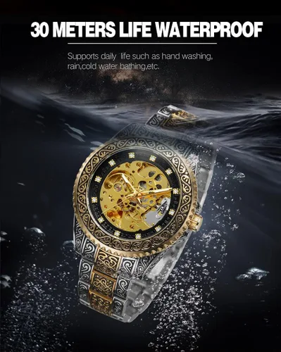 Vista 5 de FORSINING Men's Skeleton Engraving Watch Automatic Watch for Men Waterproof Self Winding Wrist Watch