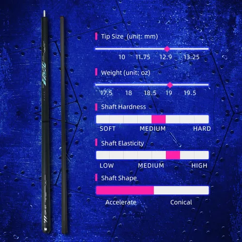 Vista 7 de Little Monster-Cyber - Taco de 3 piezas de 19 onzas, tecnología negra, fibra de carbono, palo de piscina de 57 pulgadas, 0.508 in con bolsa de cuero