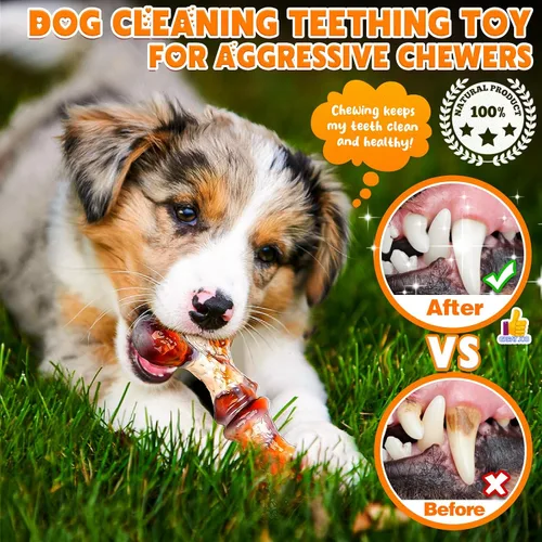 Vista 5 de Paquete de 4 juguetes masticables para perros para masticadores agresivos, huesos de nailon indestructibles con sabor a tocino, juguete masticable