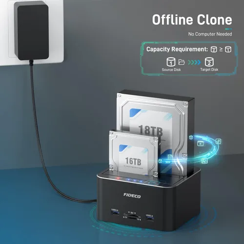 Vista 3 de FIDECO Estación de acoplamiento para disco duro, USB 3.0 Estaciones de acoplamiento de disco duro de aluminio 2.5"/3.5" SATA HDD SSD, lector