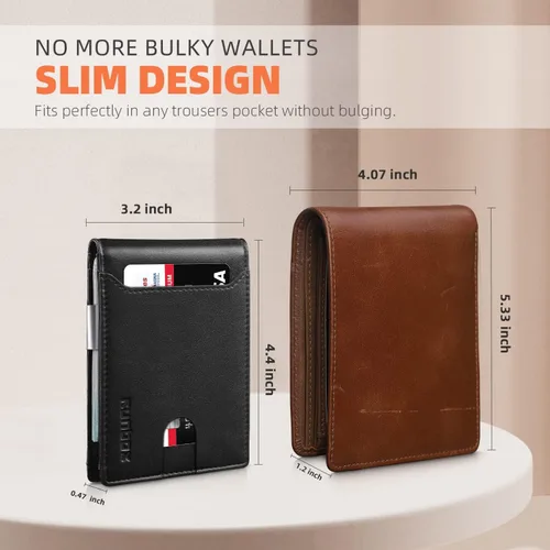 Vista 96 de RUNBOX - Carteras delgadas para hombre, cartera de piel con pinza para el dinero, cartera de bolsillo frontal con bloqueo RFID, tarjetero
