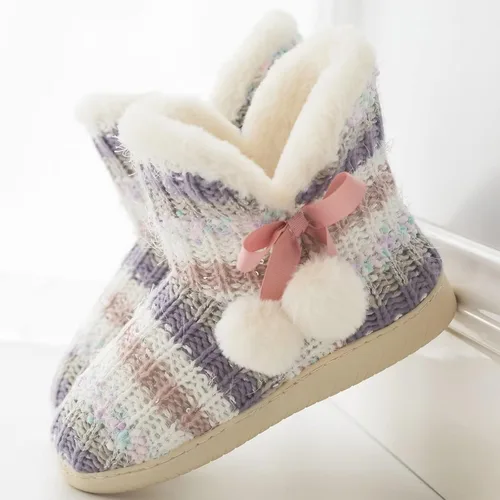 Vista 4 de Botas tipo pantufla para mujer, forro de felpa de punto, zapatos de casa de invierno, espuma viscoelástica